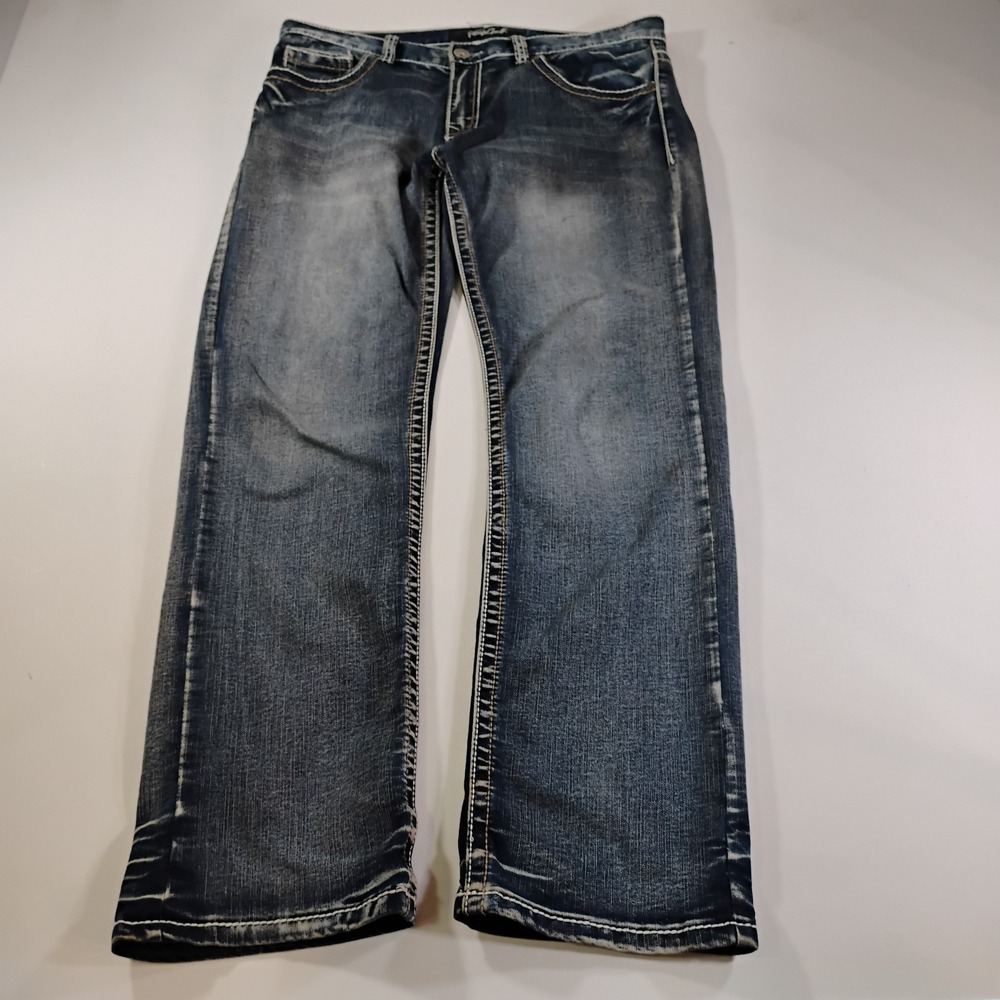 TRUE LUCK Men's 32 x 32 Denim Bootcut Stretch Embroidered Retro Western Jeans